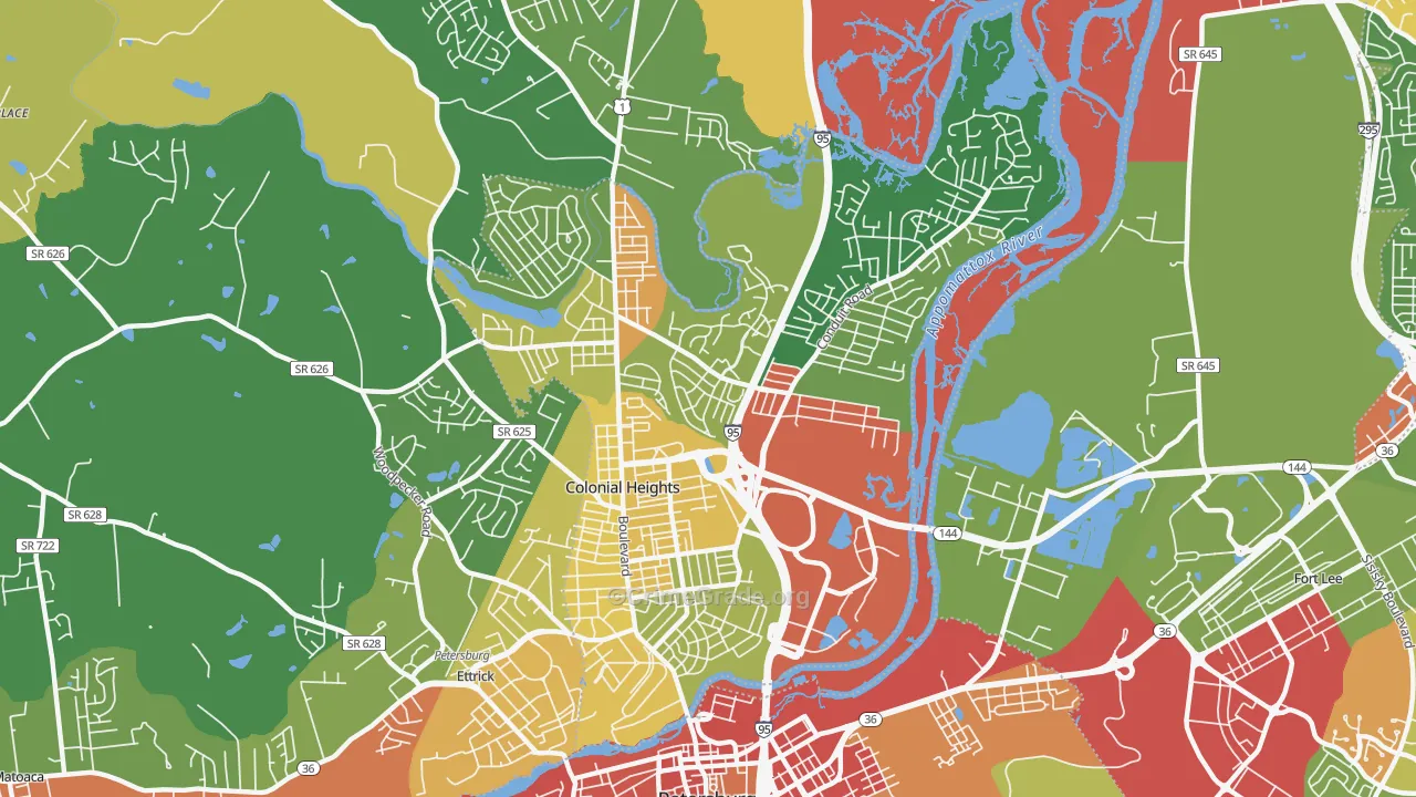 Colonial Heights City, VA Map of Robbery Rates