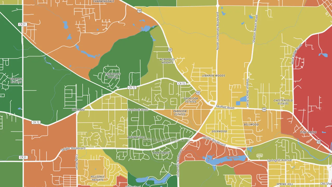 Colonial Heights, Mobile, AL Map of Robbery Rates