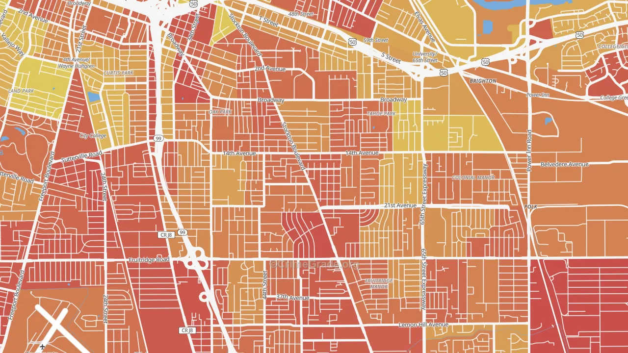 Colonial Heights, Sacramento, CA Map of Robbery Rates
