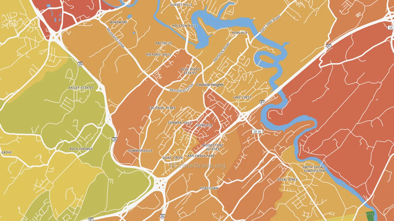Colonial Heights, TN Map of Robbery Rates