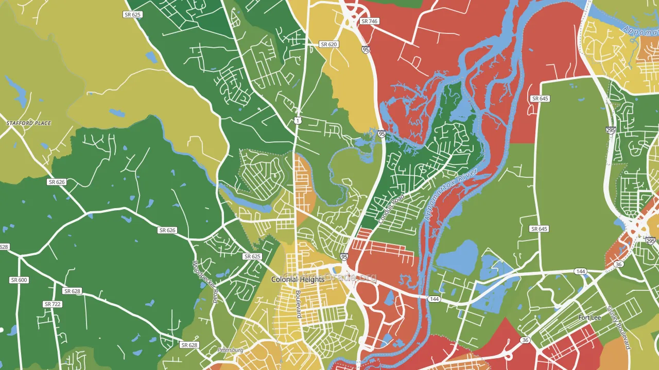 Colonial Heights, VA Map of Robbery Rates