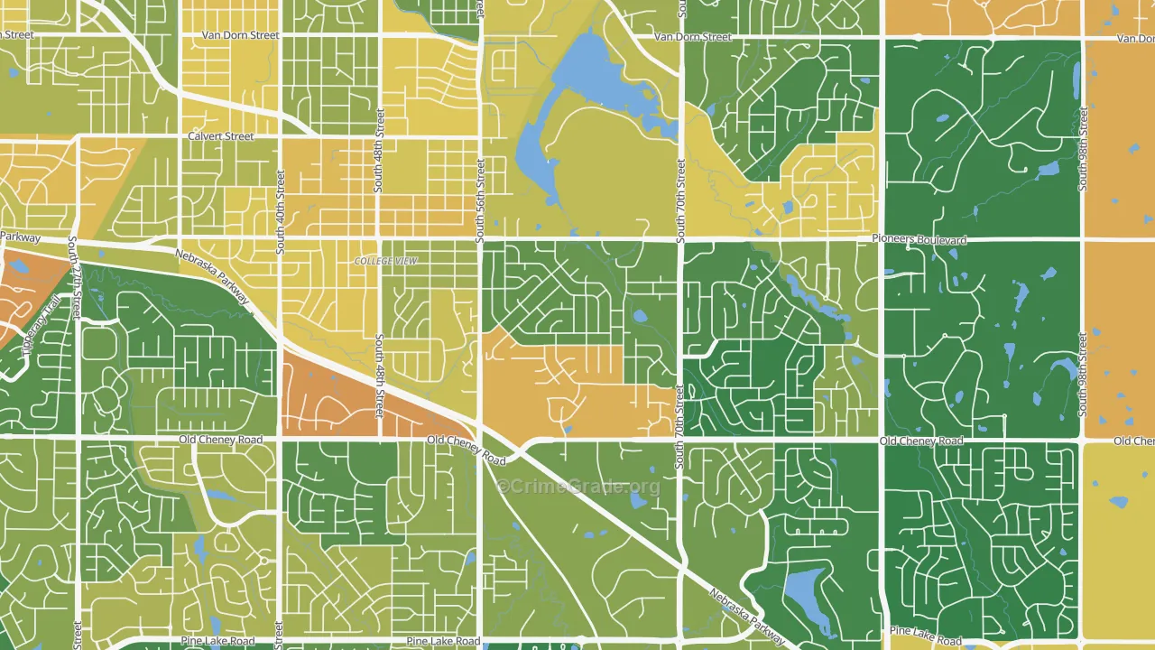 Colonial Hills, Lincoln, NE Map of Robbery Rates