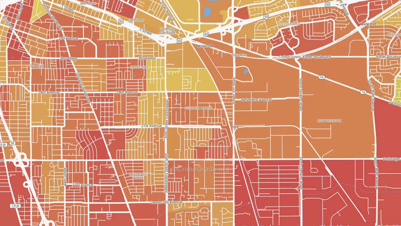 Colonial Manor, Sacramento, CA Map of Robbery Rates