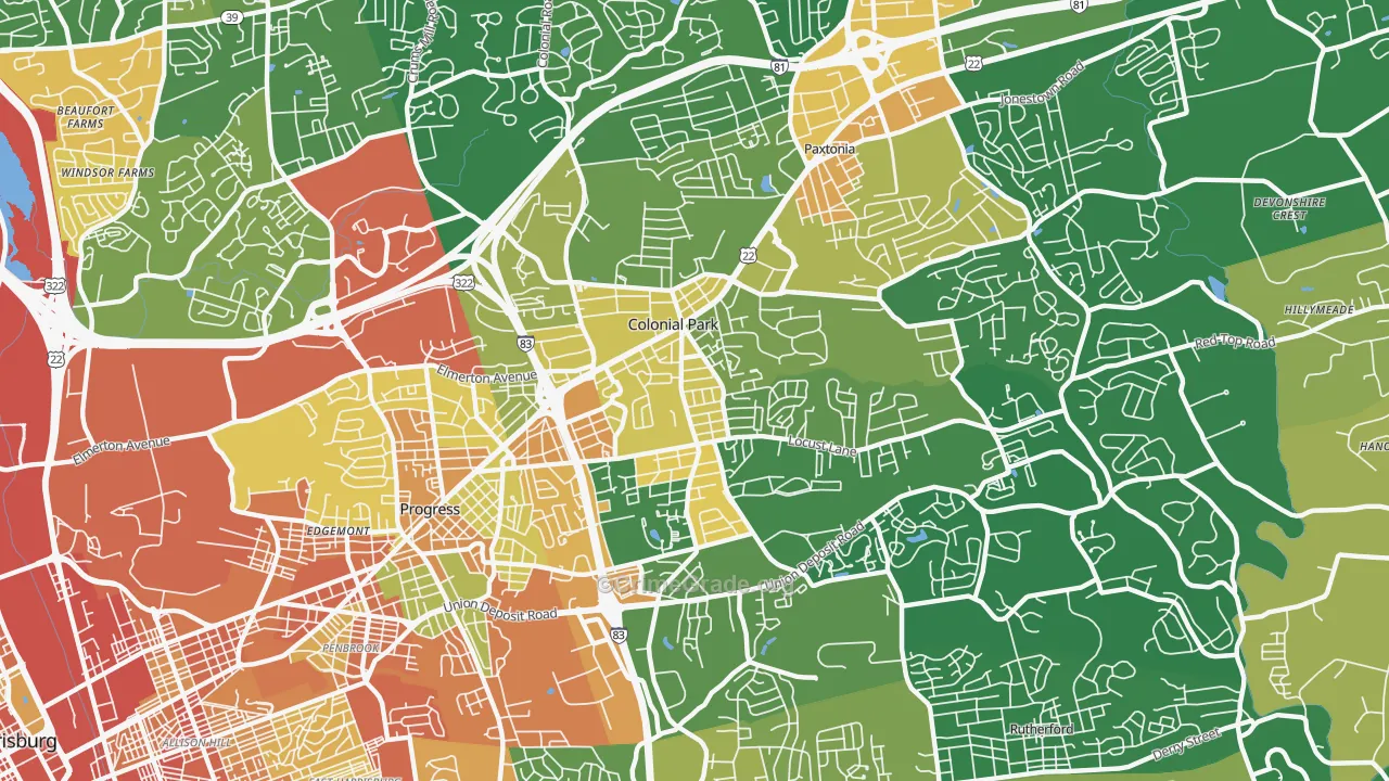 Colonial Park, PA Map of Robbery Rates