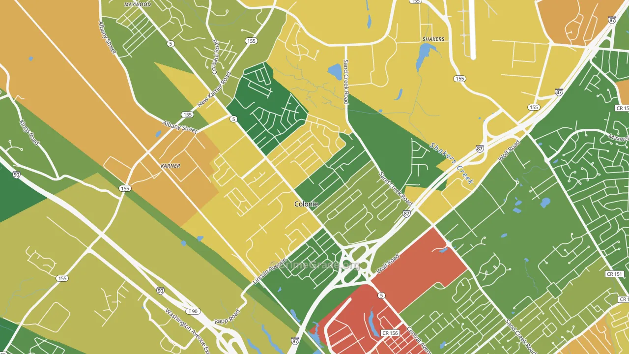 Colonie, NY Map of Robbery Rates