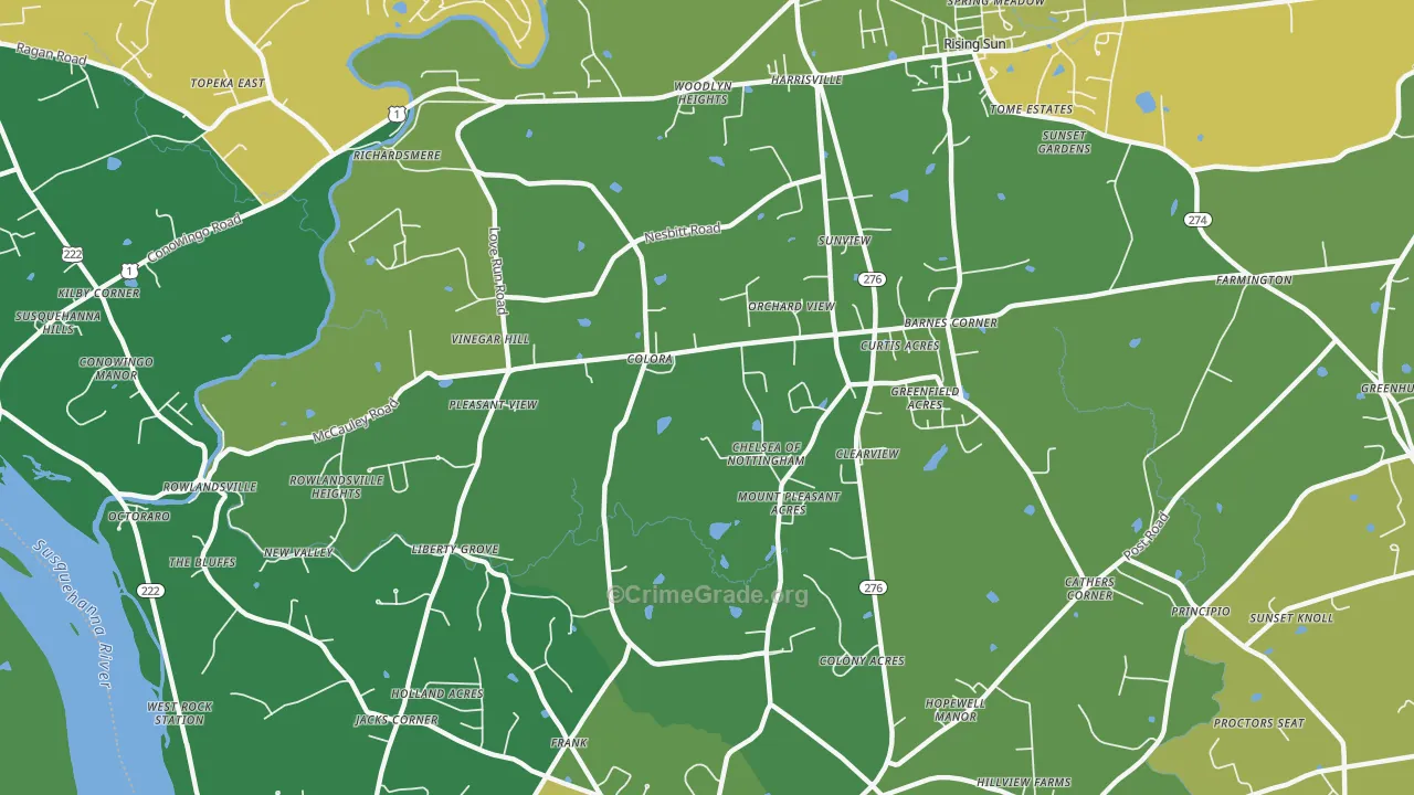 Colora, MD Map of Robbery Rates