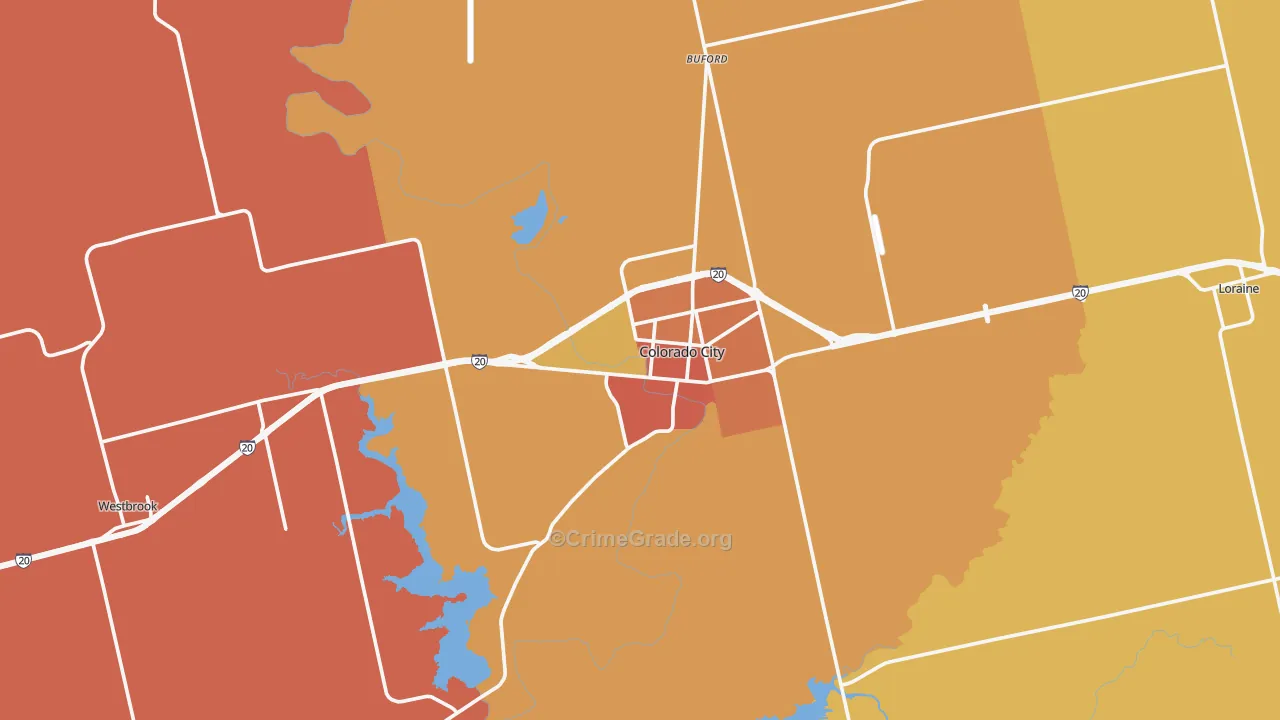 Colorado City, TX Map of Robbery Rates