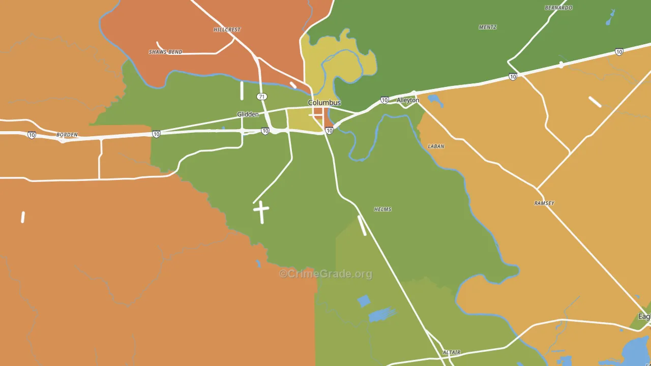 Colorado County, TX Map of Robbery Rates