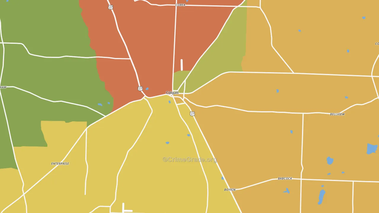 Colquitt, GA Map of Robbery Rates