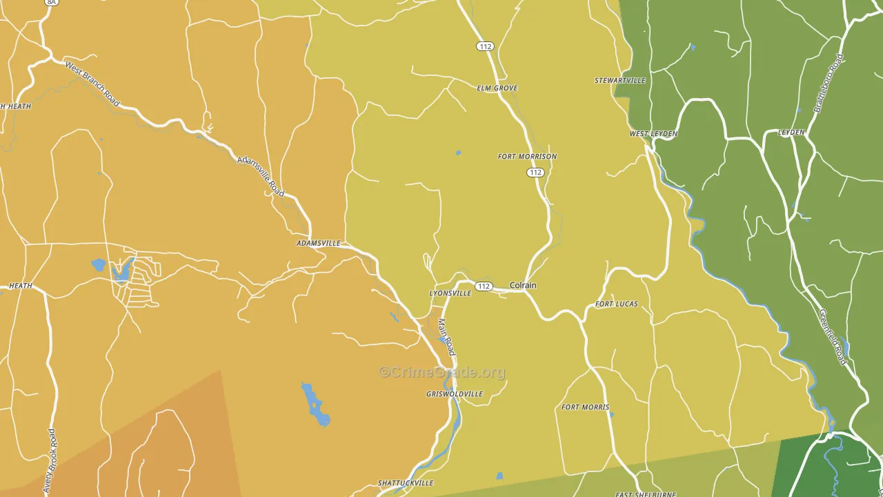 Colrain, MA Map of Robbery Rates