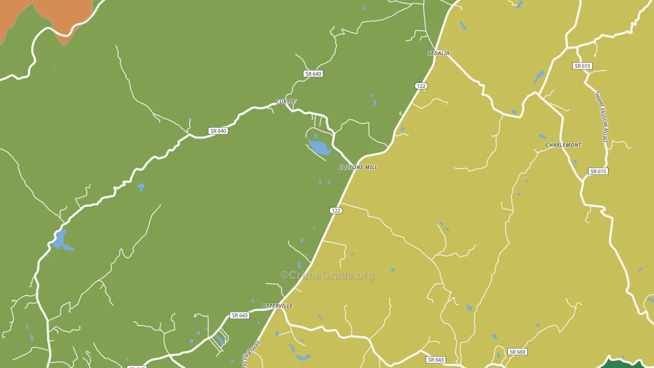 Coltons Mill, VA Map of Robbery Rates