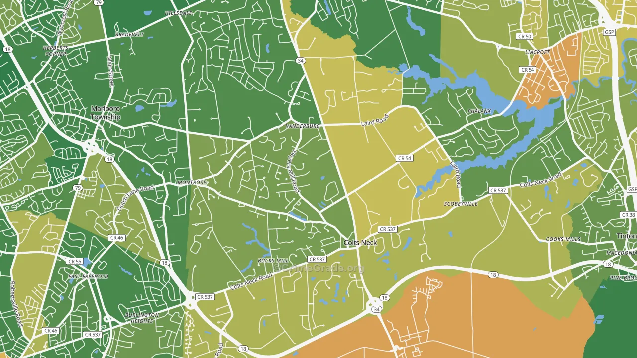 Colts Neck, NJ Map of Robbery Rates
