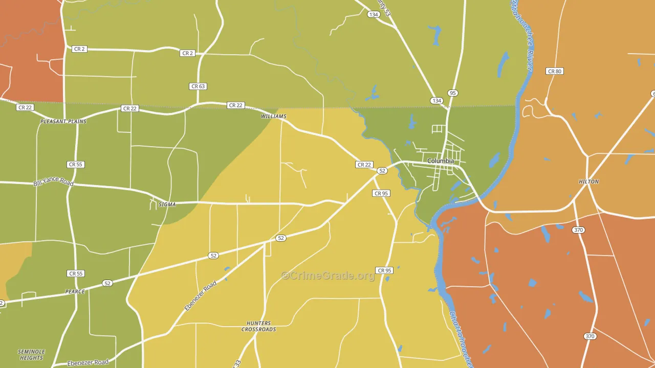 Columbia, AL Map of Robbery Rates
