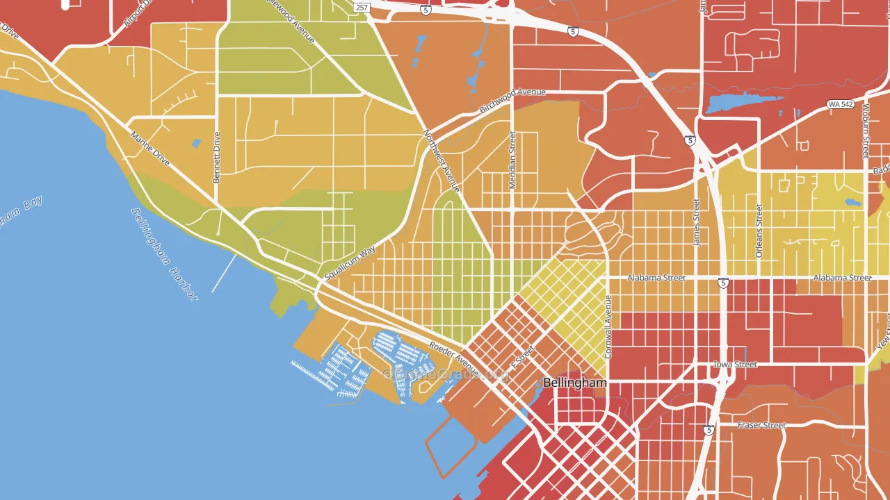 Columbia, Bellingham, WA Map of Robbery Rates