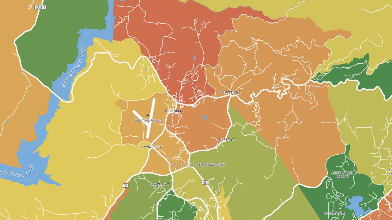 Columbia, CA Map of Robbery Rates