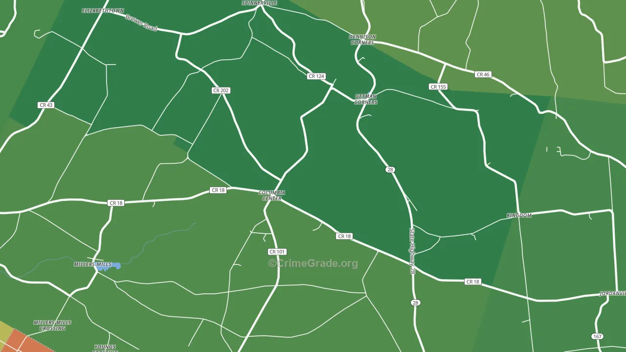 Columbia Center, NY Map of Robbery Rates