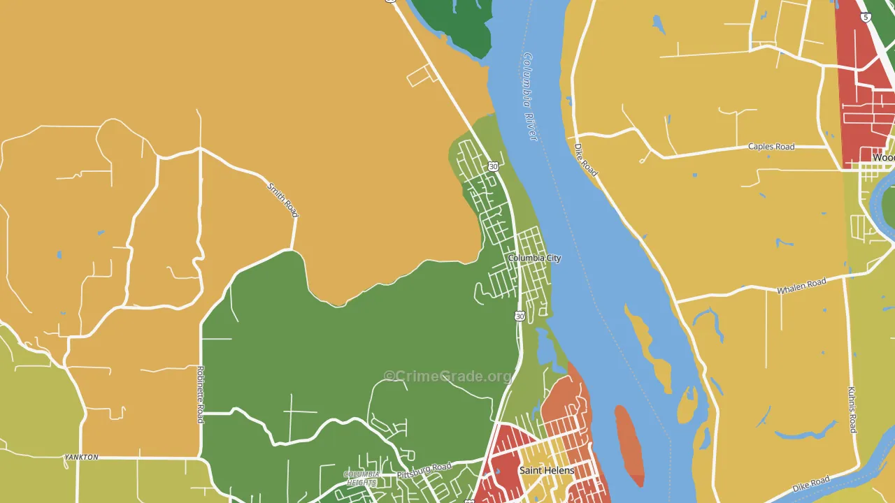Columbia City, OR Map of Robbery Rates