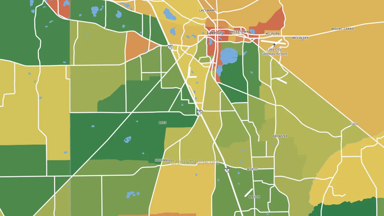 Columbia County, FL Map of Robbery Rates