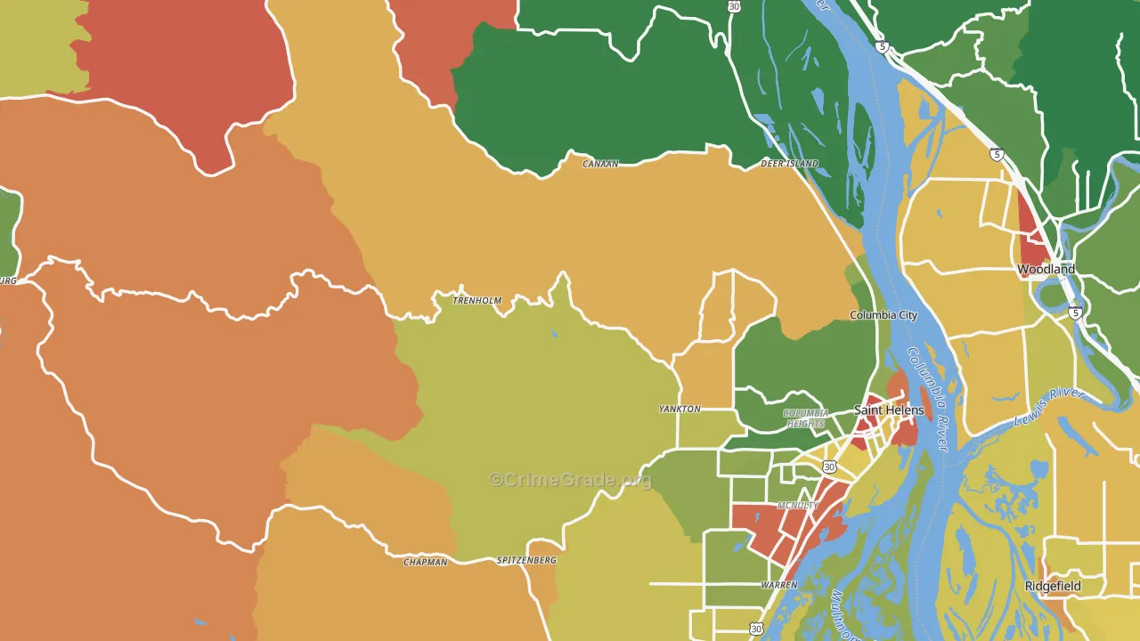 Columbia County, OR Map of Robbery Rates