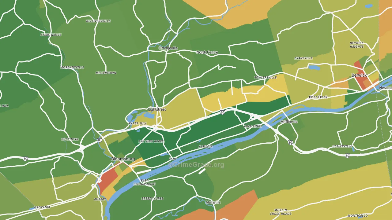 Columbia County, PA Map of Robbery Rates