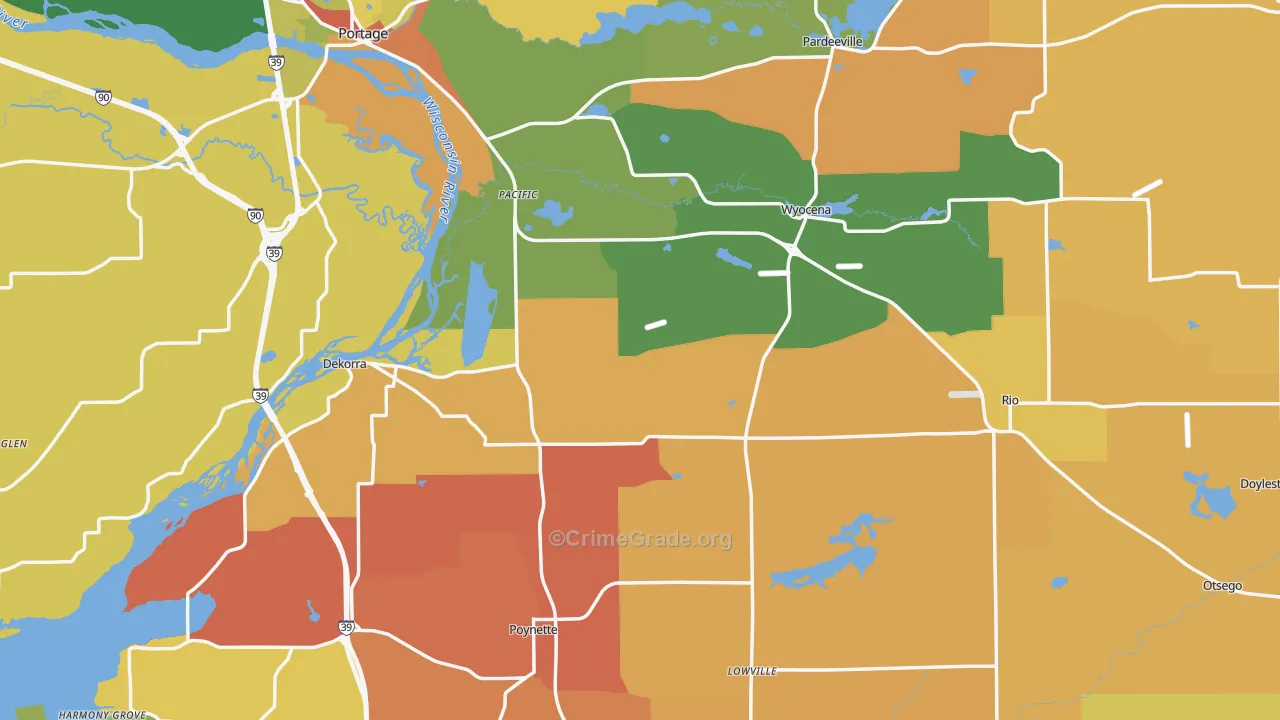 Columbia County, WI Map of Robbery Rates