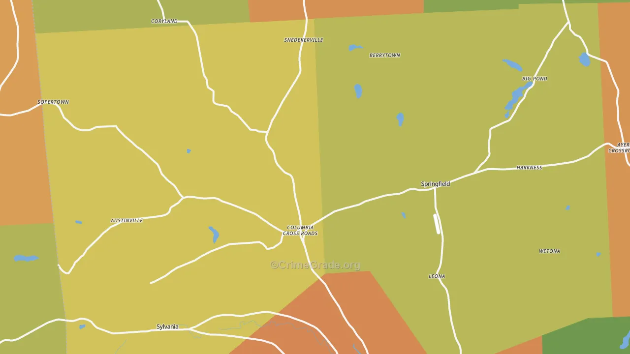 Columbia Cross Roads, PA Map of Robbery Rates