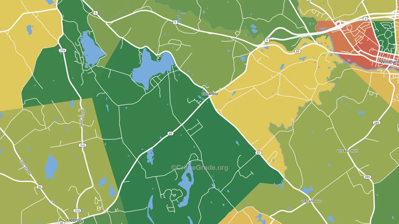 Columbia, CT Map of Robbery Rates