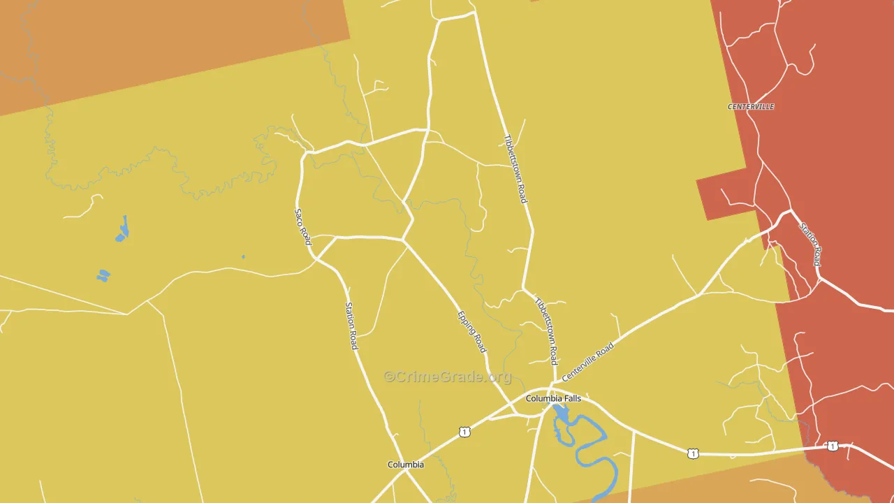 Columbia Falls, ME Map of Robbery Rates