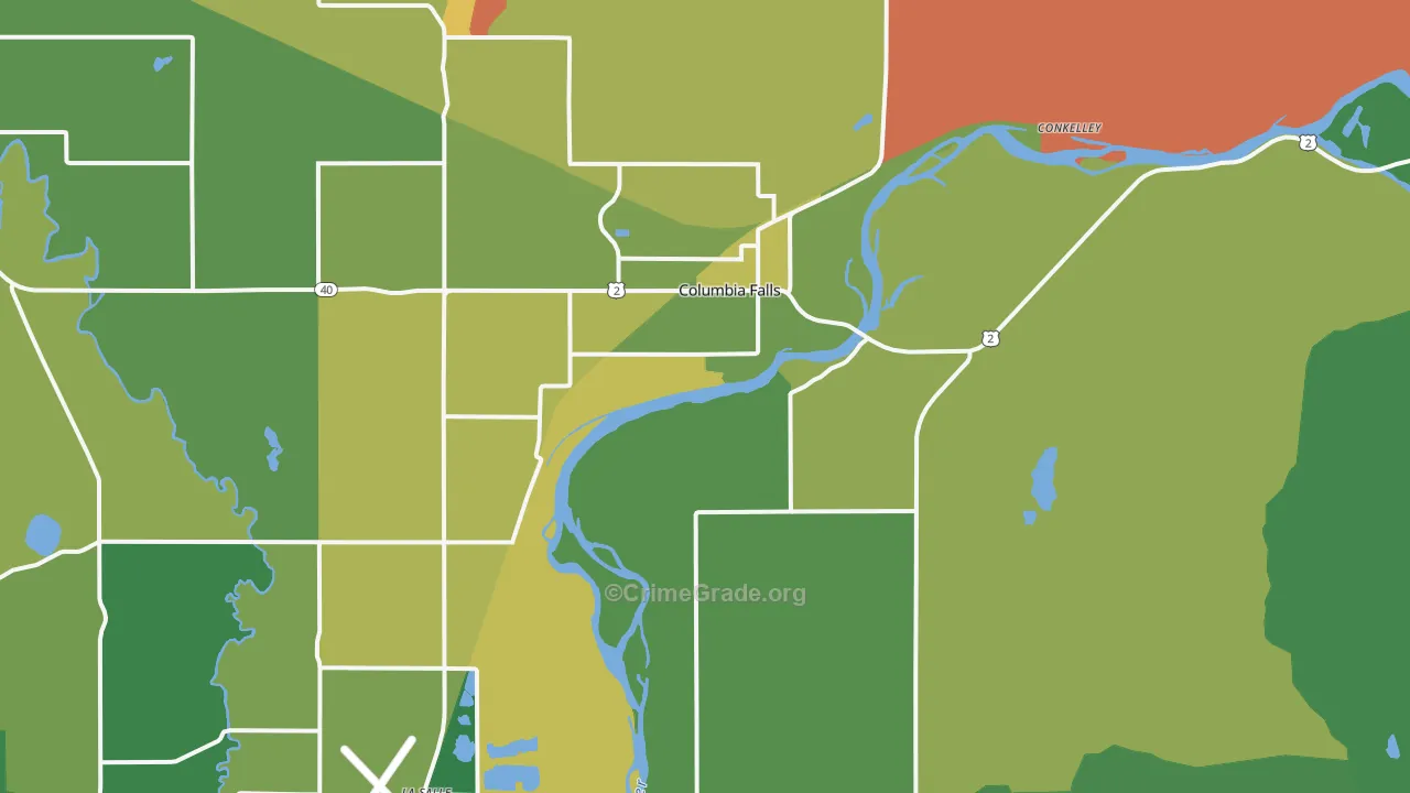 Columbia Falls, MT Map of Robbery Rates