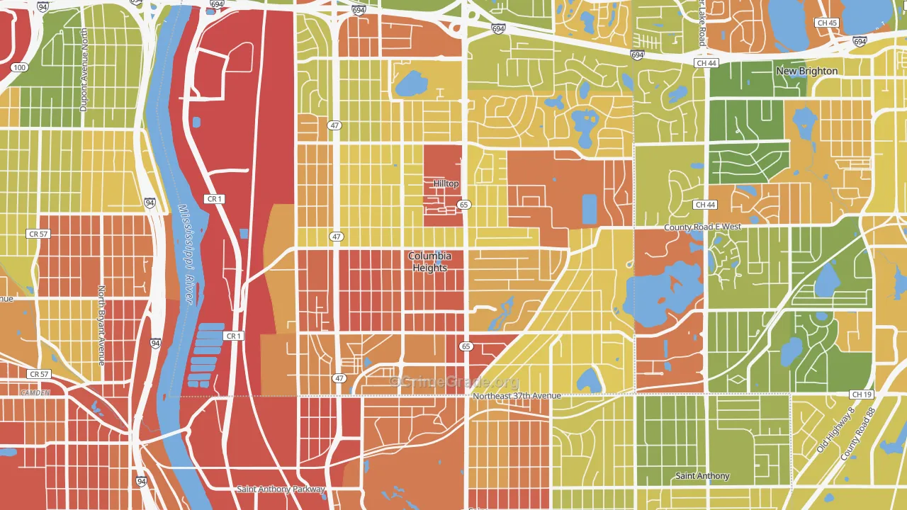 Columbia Heights, MN Map of Robbery Rates