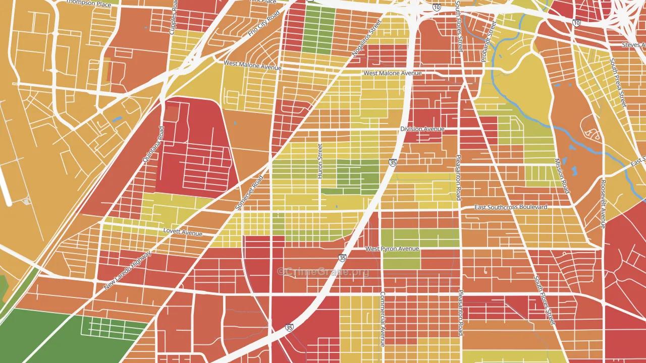Columbia Heights, San Antonio, TX Map of Robbery Rates