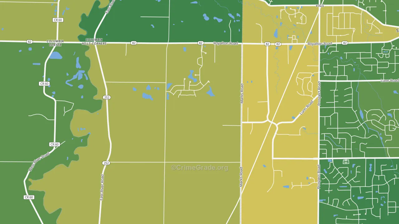 Columbia Hills Corners, OH Map of Robbery Rates