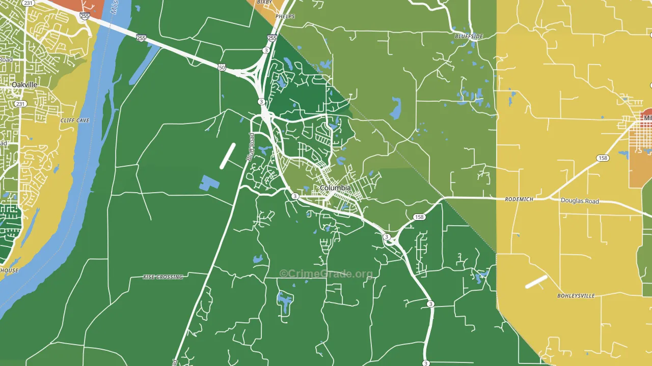 Columbia, IL Map of Robbery Rates