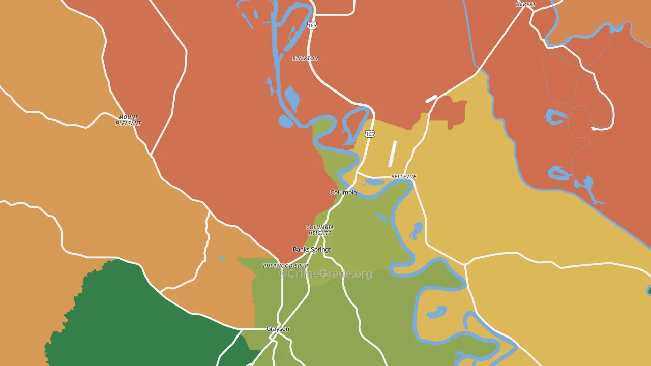 Columbia, LA Map of Robbery Rates