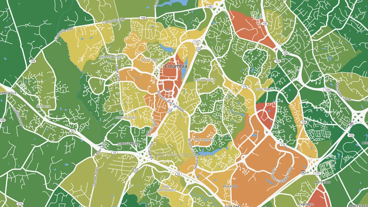 Columbia, MD Map of Robbery Rates