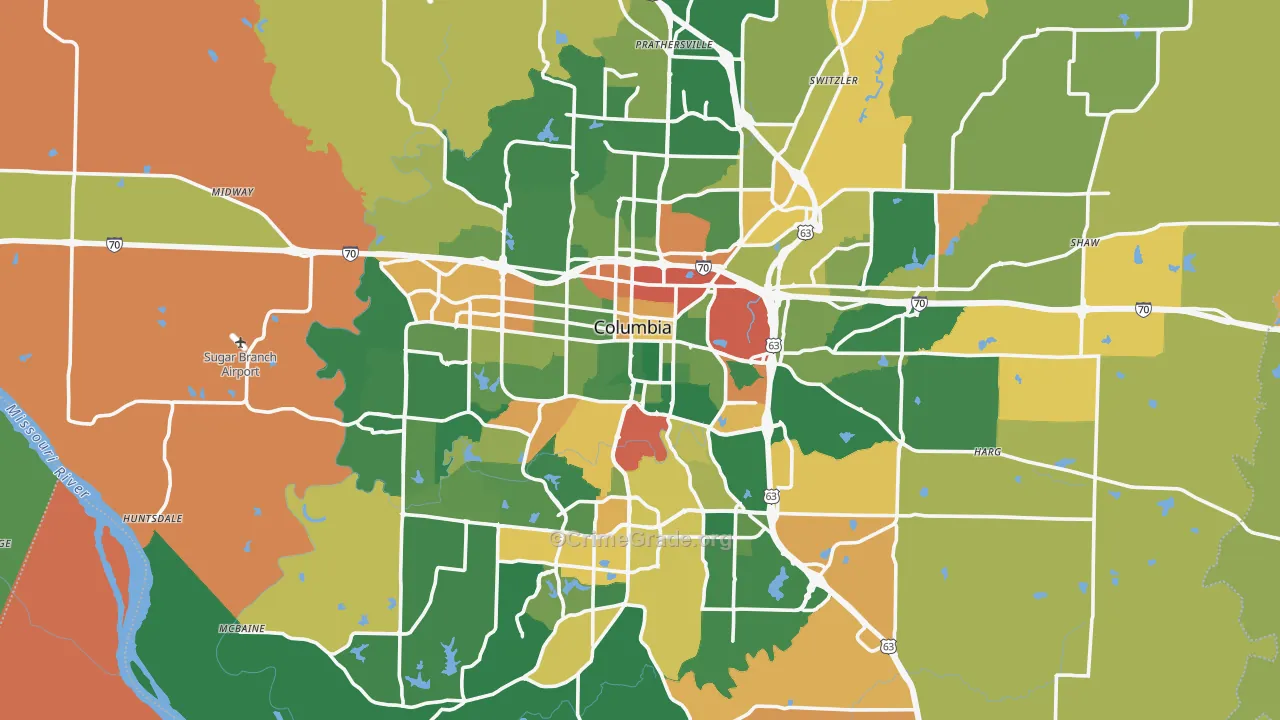 Columbia, MO Map of Robbery Rates