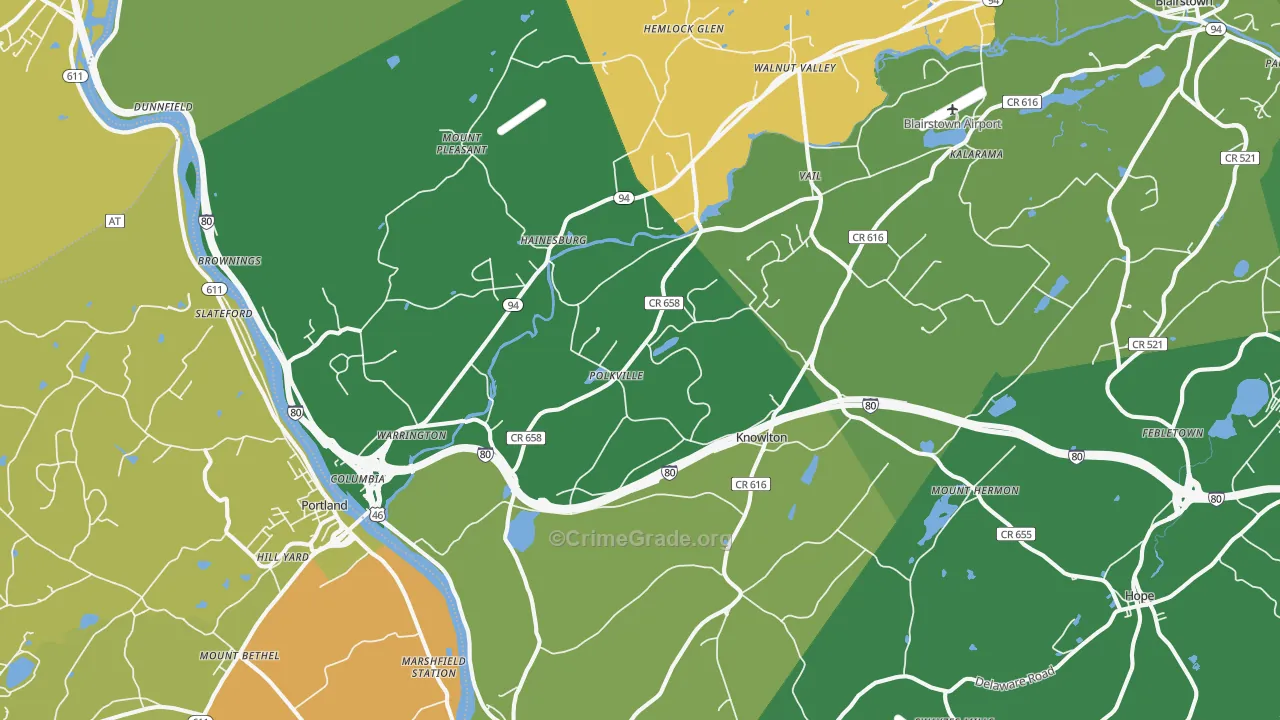 Columbia, NJ Map of Robbery Rates