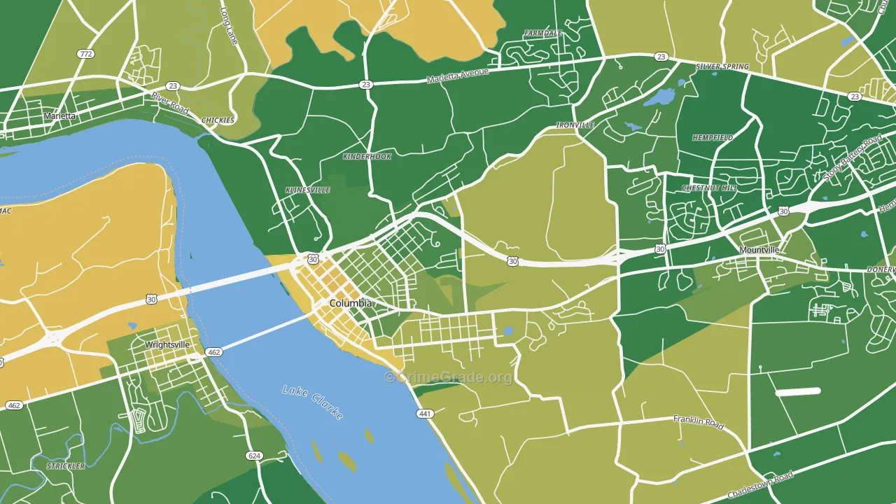 Columbia, PA Map of Robbery Rates