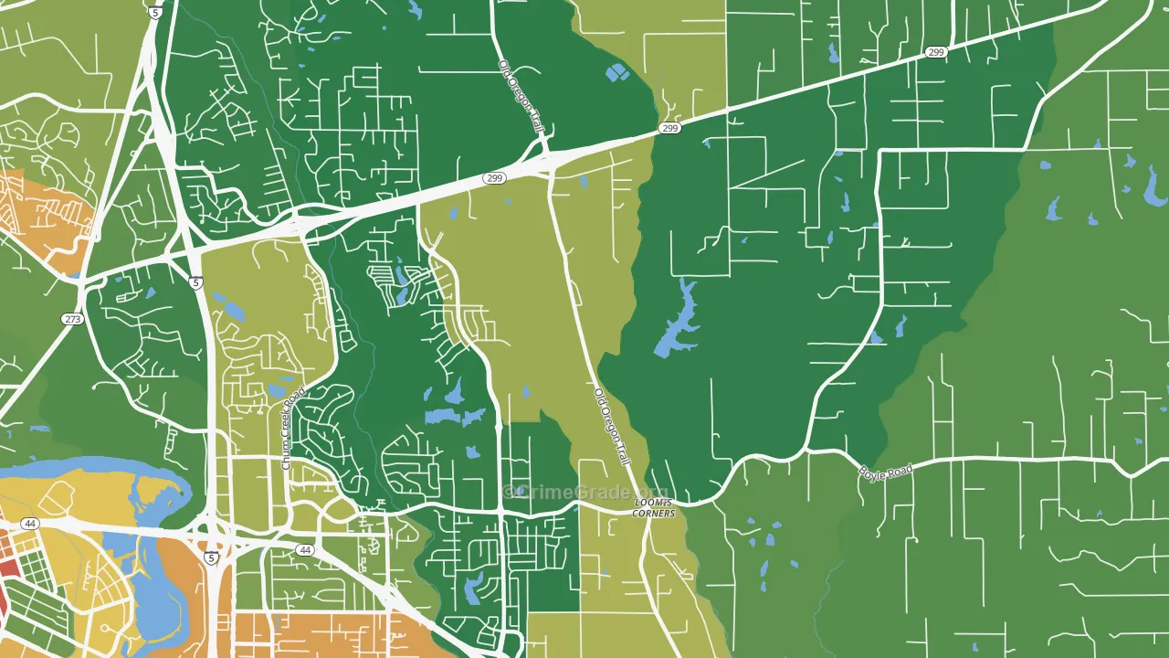 Columbia, Redding, CA Map of Robbery Rates