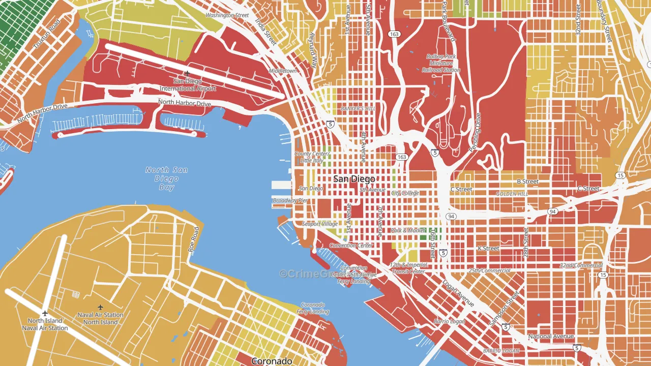 Columbia San Diego, San Diego, CA Map of Robbery Rates