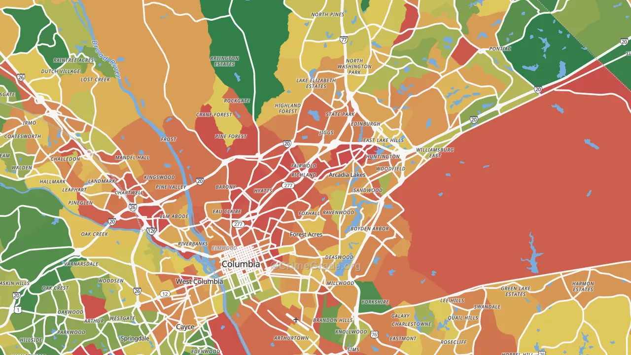 Columbia, SC Map of Robbery Rates