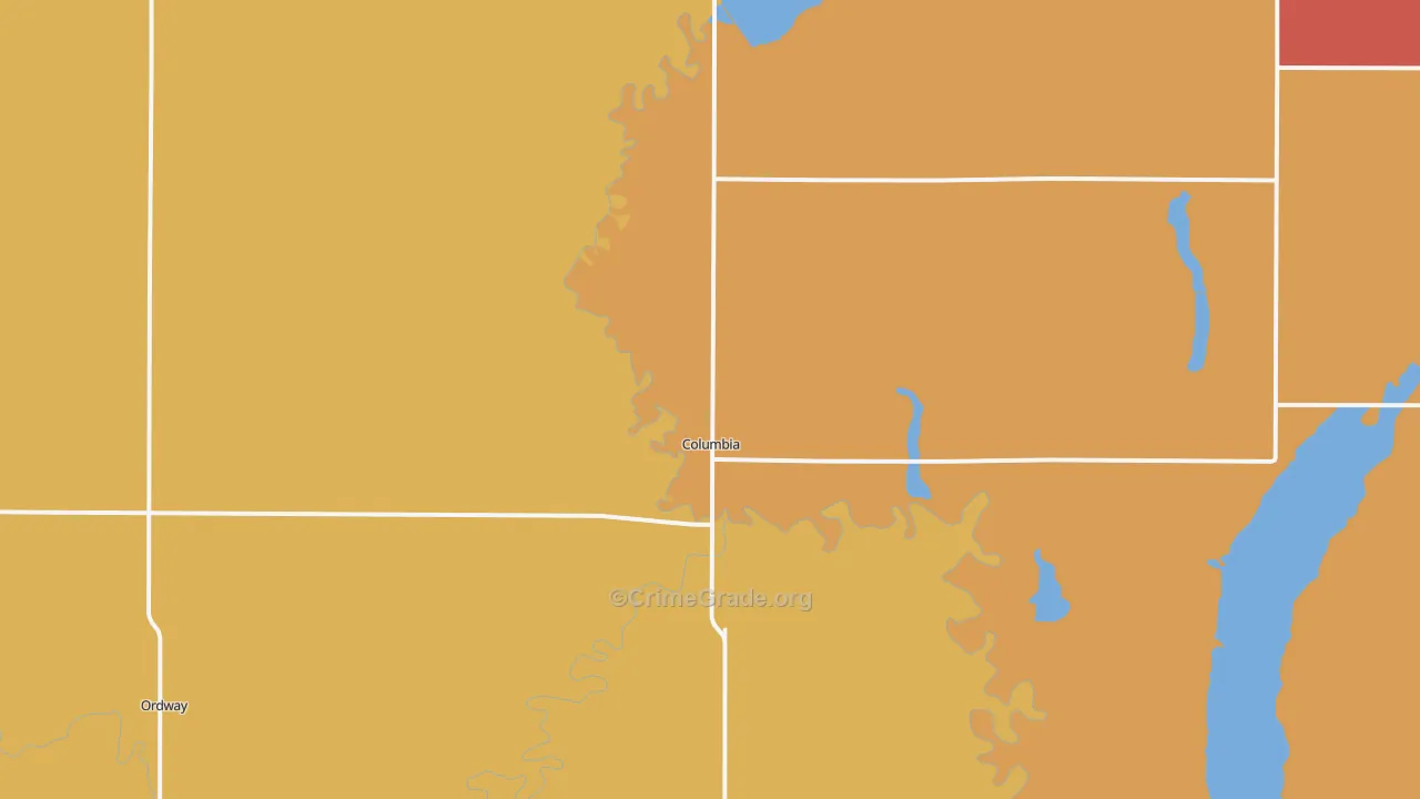 Columbia, SD Map of Robbery Rates