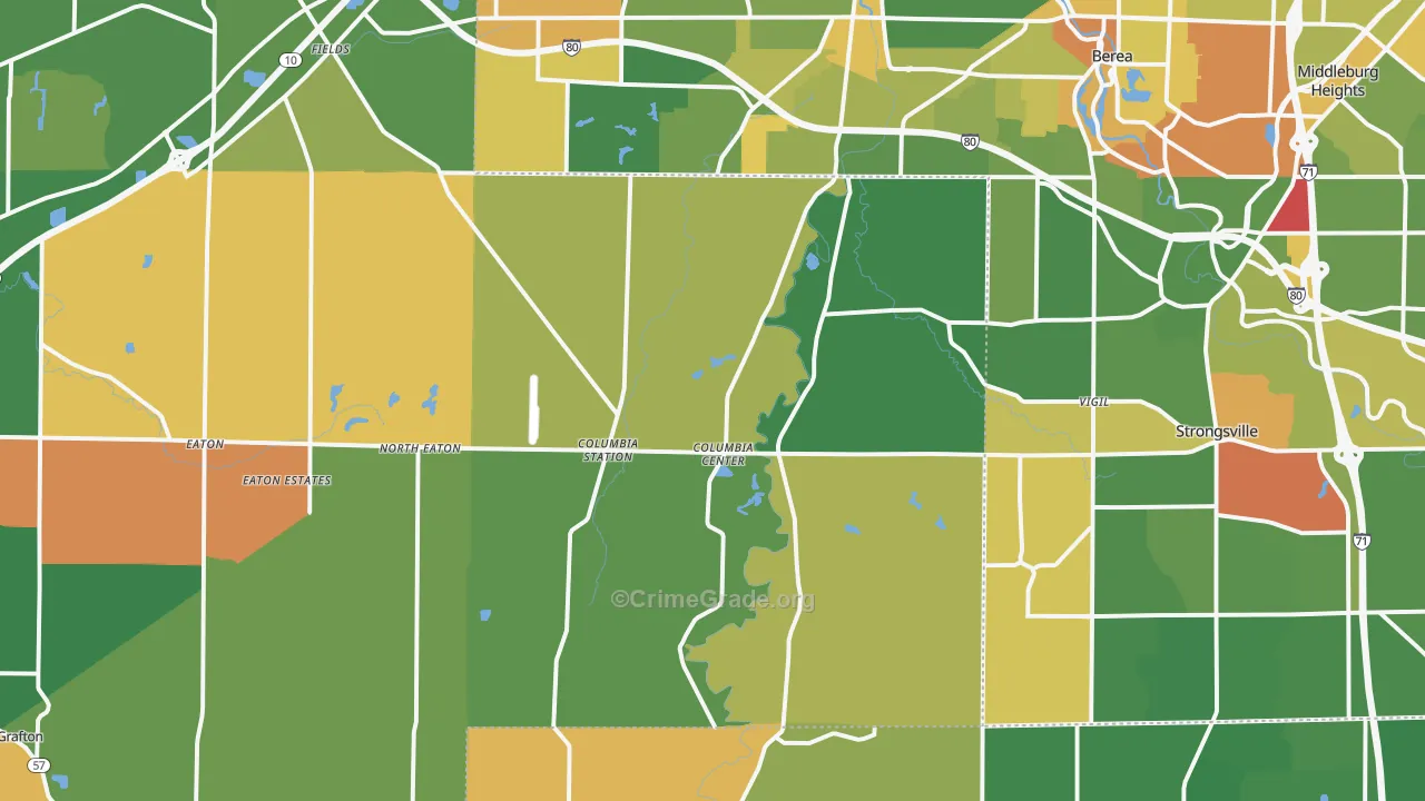Columbia Station, OH Map of Robbery Rates