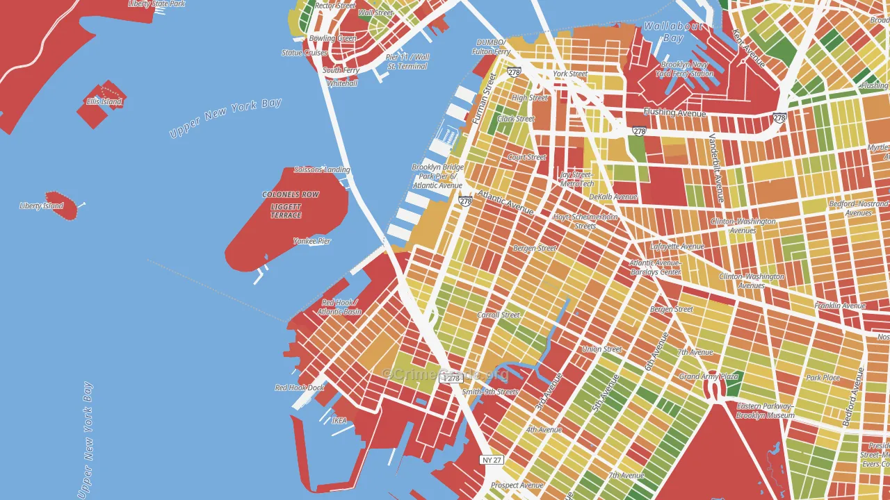 Columbia Street Waterfront District, Brooklyn, NY Map of Robbery Rates