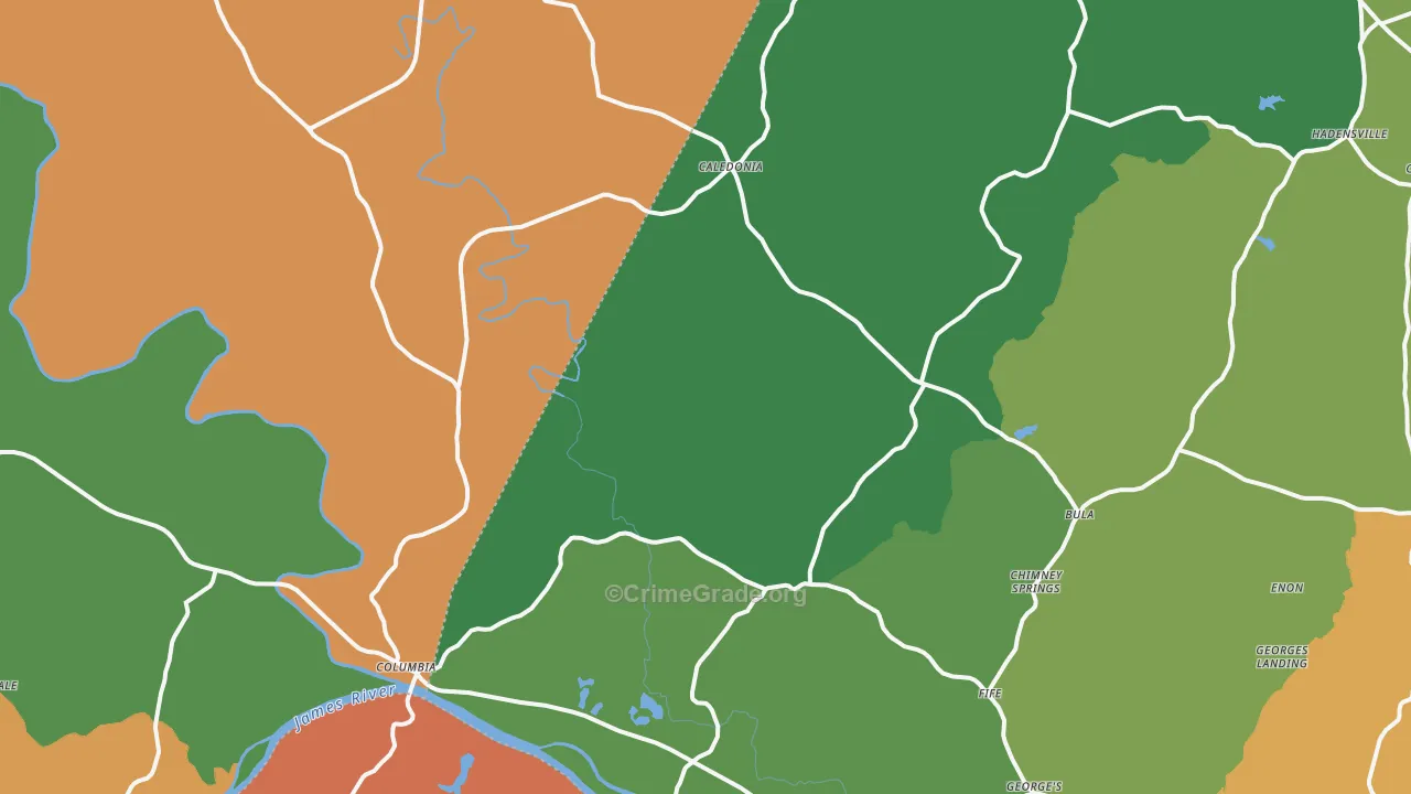 Columbia, VA Map of Robbery Rates