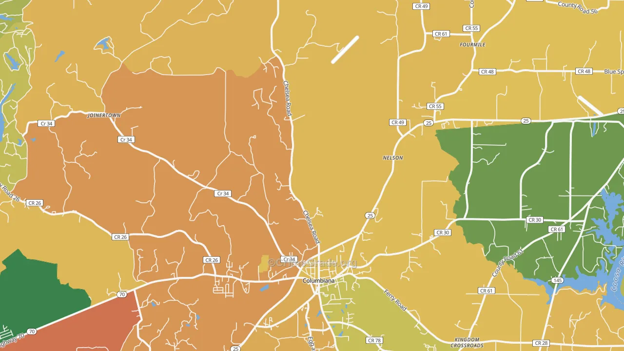 Columbiana, AL Map of Robbery Rates