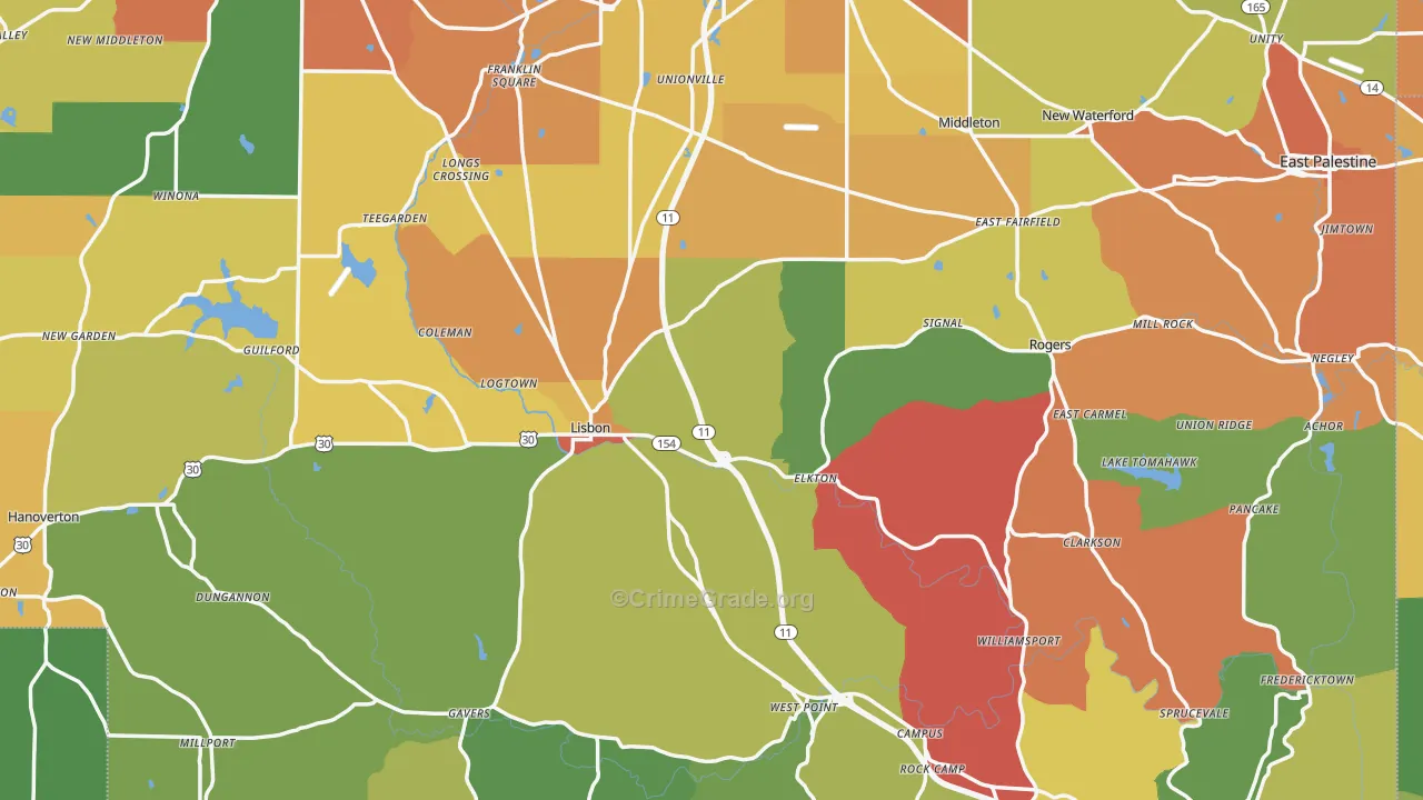 Columbiana County, OH Map of Robbery Rates