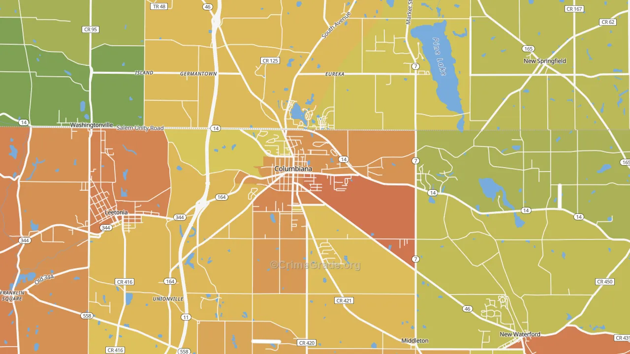 Columbiana, OH Map of Robbery Rates