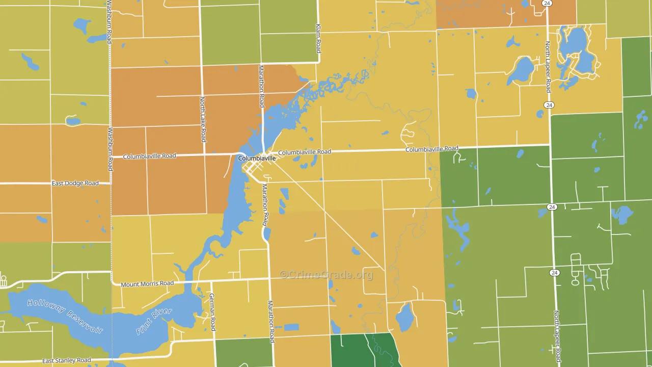 Columbiaville, MI Map of Robbery Rates