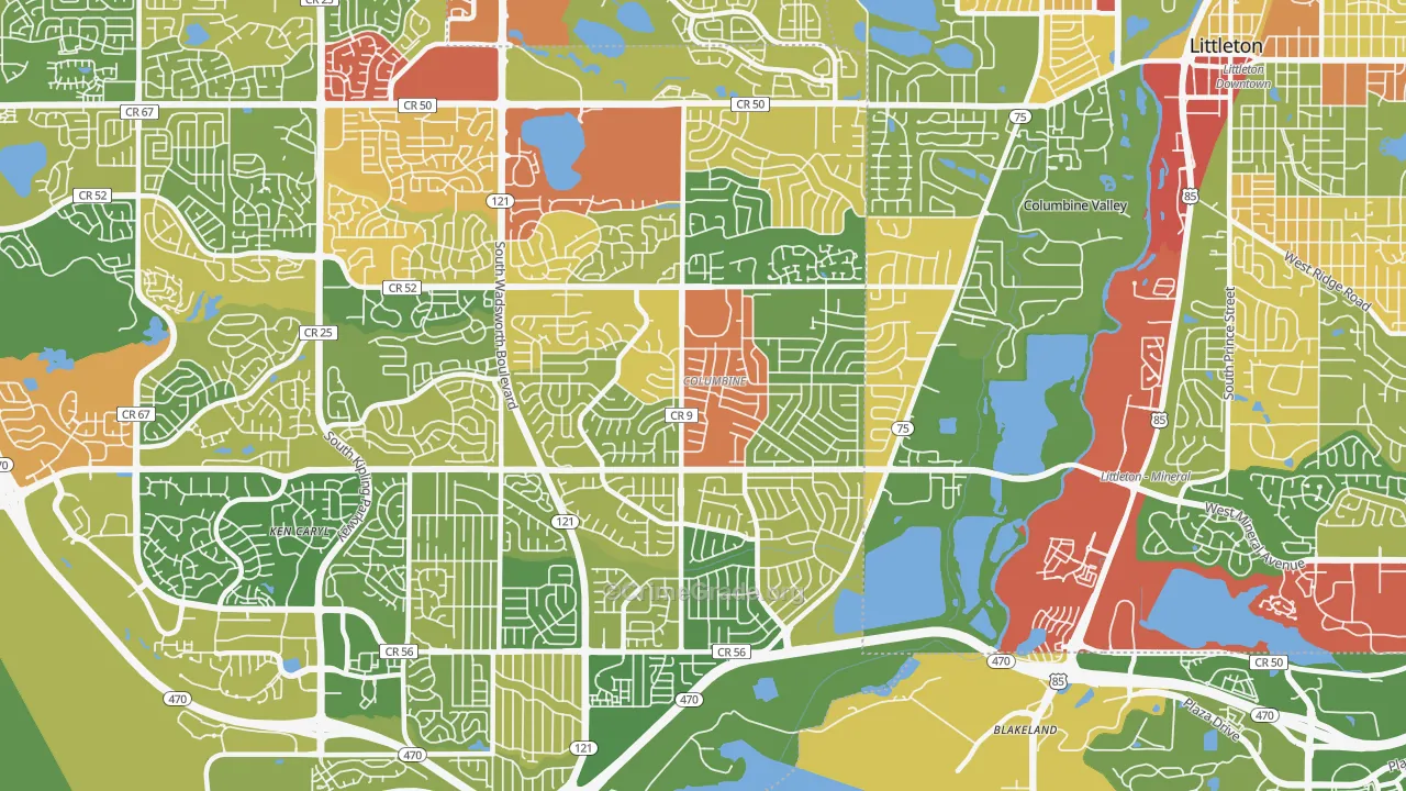 Columbine, CO Map of Robbery Rates
